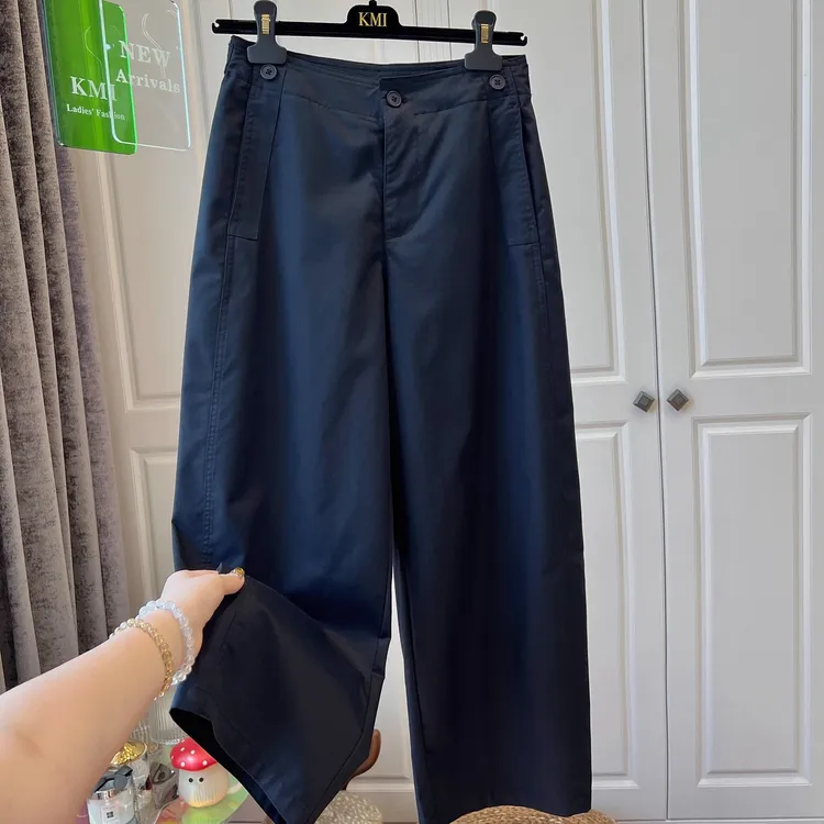 韩版欧洲站高腰藏青色休闲裤女气球裤宽松显瘦九分裤夏薄款