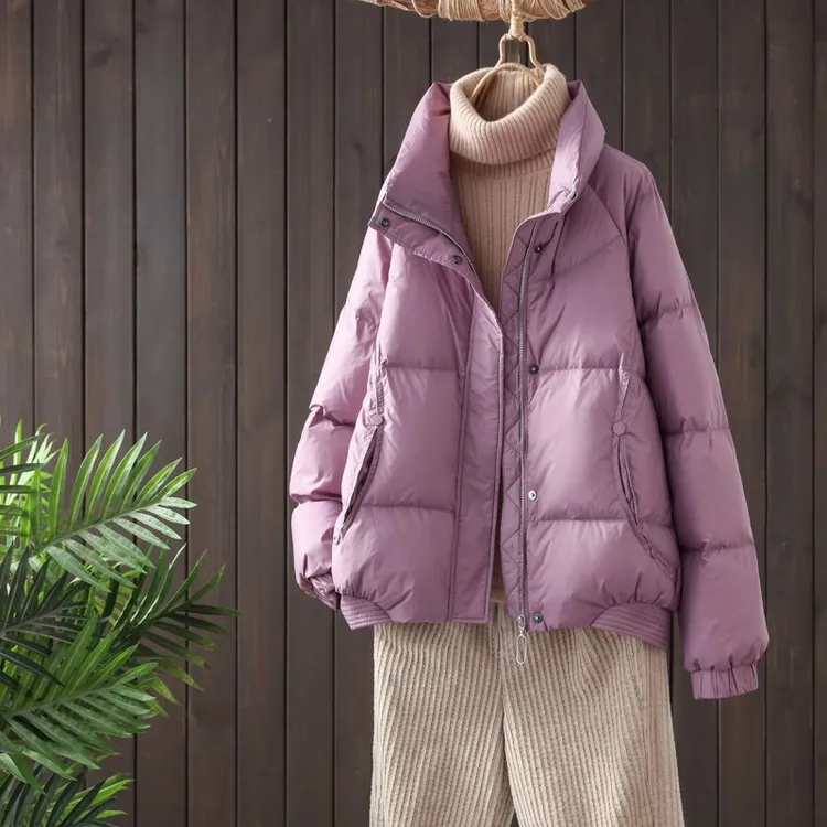 时尚面包服短款羽绒服女23冬新款韩版时尚洋气立领欧货白鸭绒外套