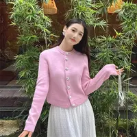 商场同款】2025秋冬新款圆领纯色水晶纽扣绵羊毛针织开衫女148050