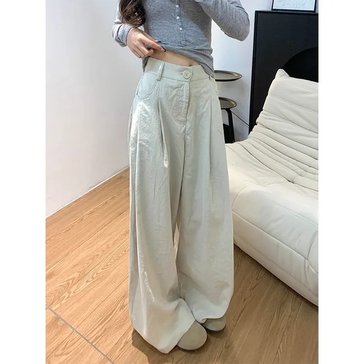 大码高级感时尚百搭阔腿休闲裤女春季新款垂感宽松慵懒感直筒裤子