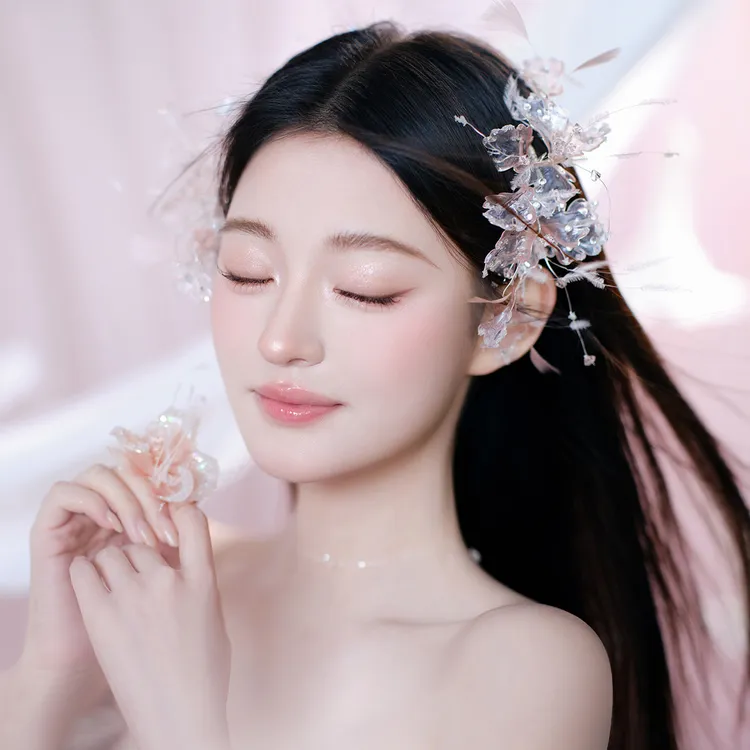 非金属仿水晶羽毛婚庆饰品 WHITE 手作“粉精灵”爆款3件套