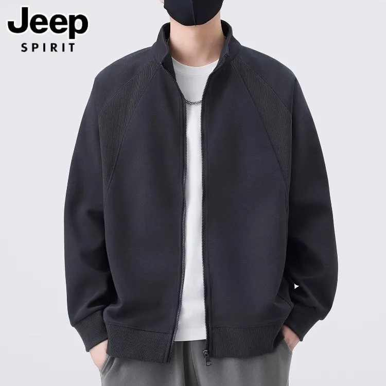 JEEP吉普时尚宽松休闲卫衣秋季百搭简约拼接立领夹克外套上衣男士