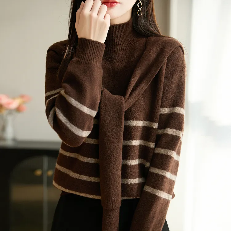 大码女装胖mm秋冬半高领条纹女士毛衣高级感内搭可外穿针织打底衫