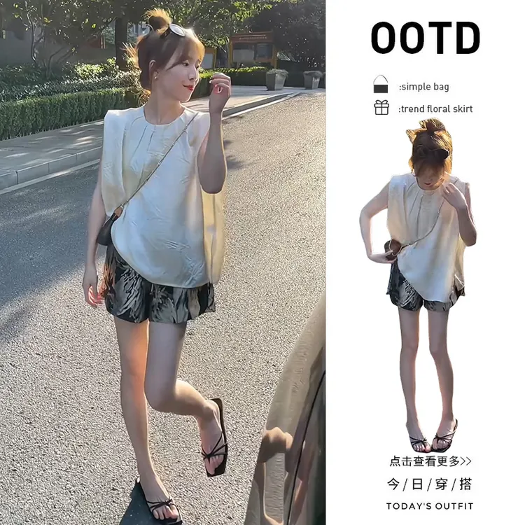 【现货】夏季穿搭一整套2025新款韩版宽松衬衫百搭碎花短裤两件套女