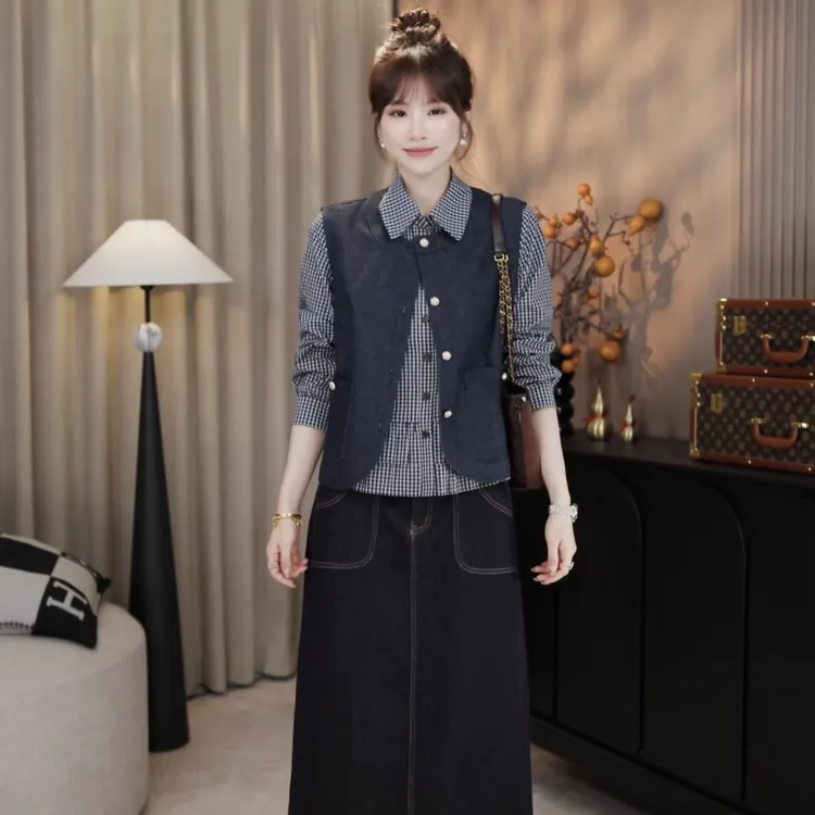 LMENY“牛仔双韵”定制棉质水洗腰果花印花合身版马甲25CW012