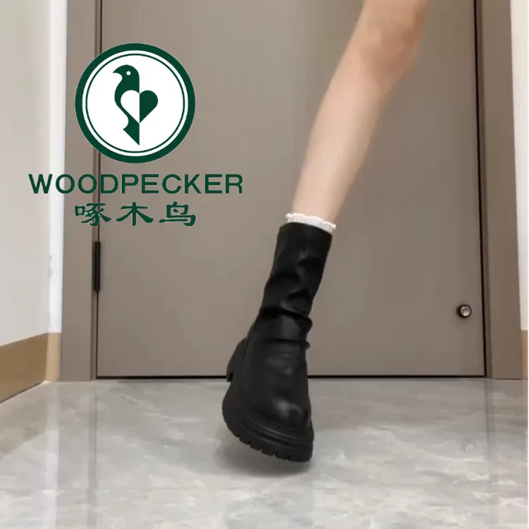 啄木鸟小个子厚底显瘦马丁靴女款2025新款秋季短靴法式百搭瘦瘦靴
