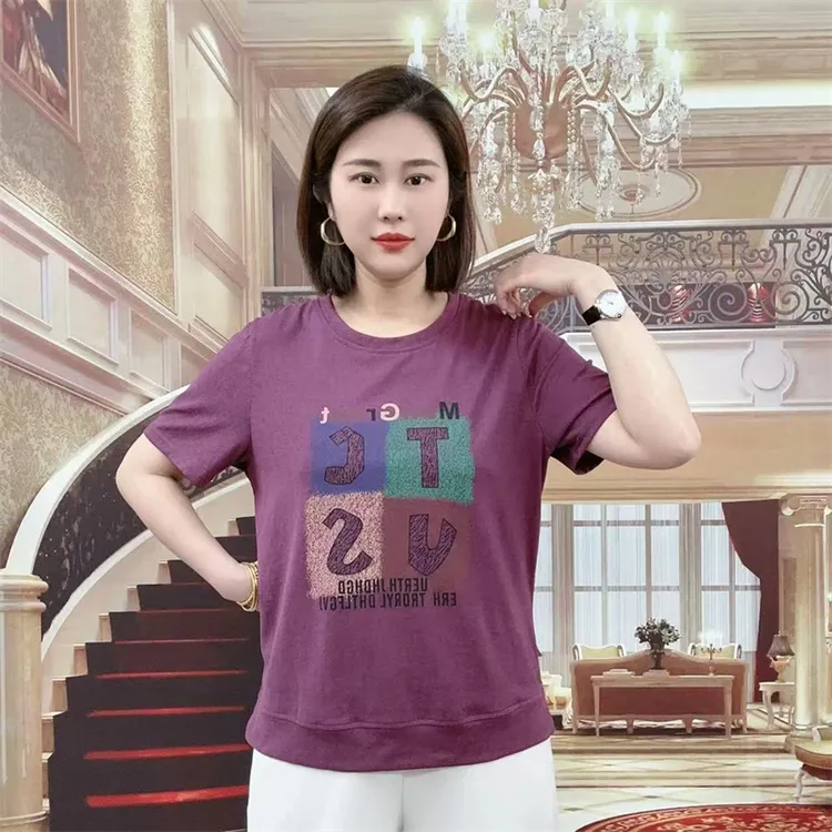 夏季新款休闲时尚百搭显瘦胸前印花遮肉显瘦圆领女短袖