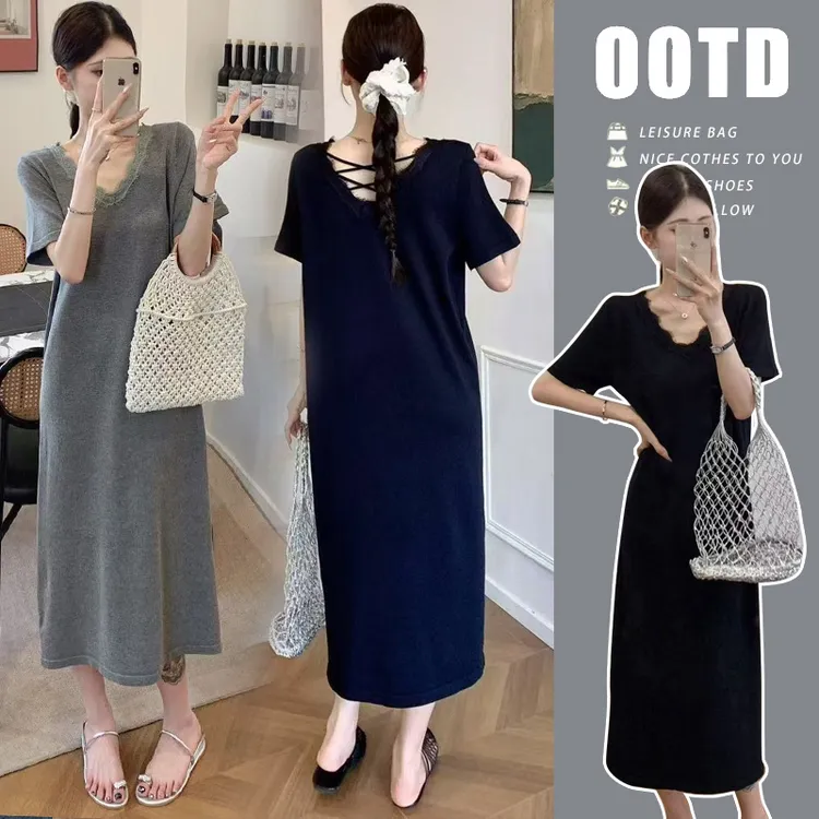 2025新款孕妇装气质慵懒风辣妈时尚韩系连衣裙设计感显瘦长裙夏装