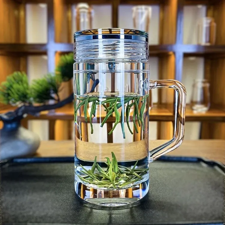 天然原矿水晶杯把手高档水晶玻璃杯会议高档家用透明玻璃茶杯