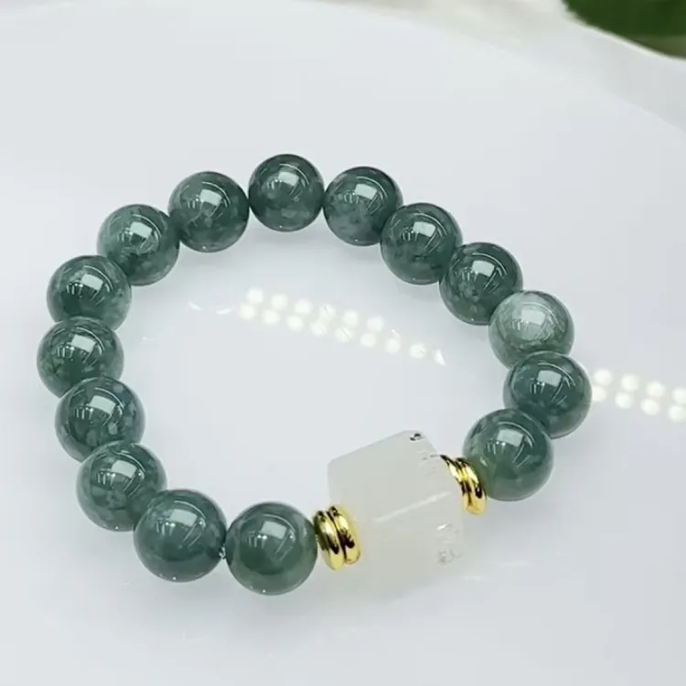 天然翡翠珠搭配白幽灵小方糖水晶翡翠水晶手串轻奢手链古风精美