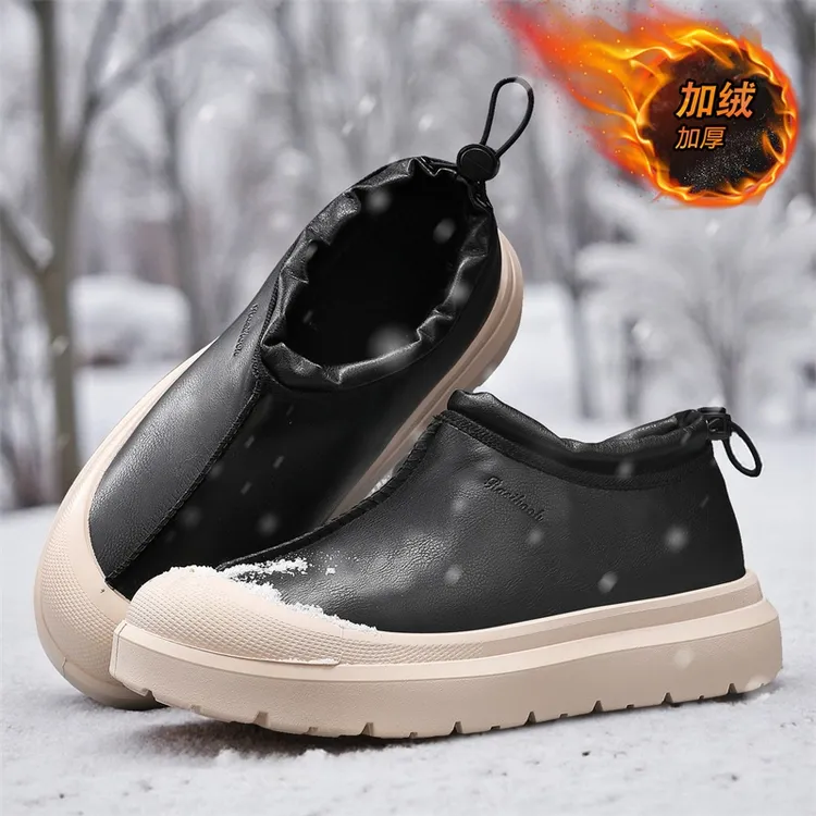 男鞋王一博同款雪地靴新款懒人面包鞋冬季加绒厚底增高韩版棉鞋子