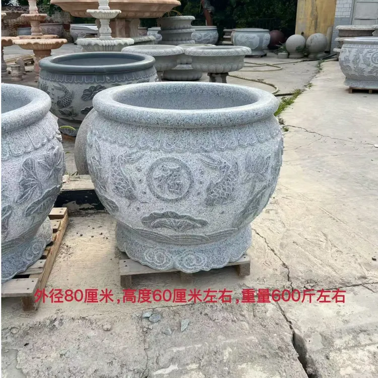 芝麻灰花岗岩水缸门海荷花鲤鱼款梅兰竹菊款