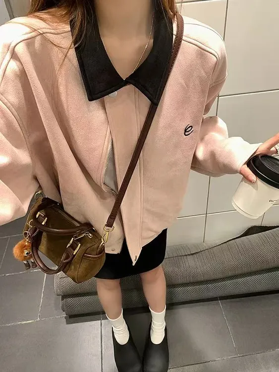 保暖洋气女小众上衣通用秋季娃娃领短外套ol春秋翻领