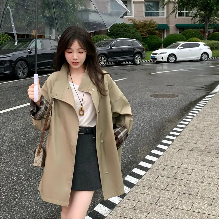 卡其色中长款风衣外套女2025秋季新款小个子韩版高级感英伦风大衣