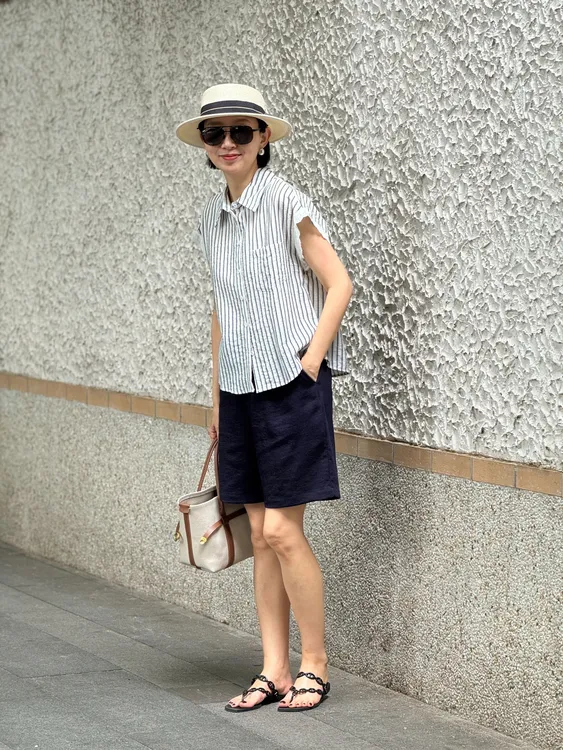 （YY推荐）晚风清梦 时尚休闲百搭夏季条纹洋气夏款显瘦女士短袖