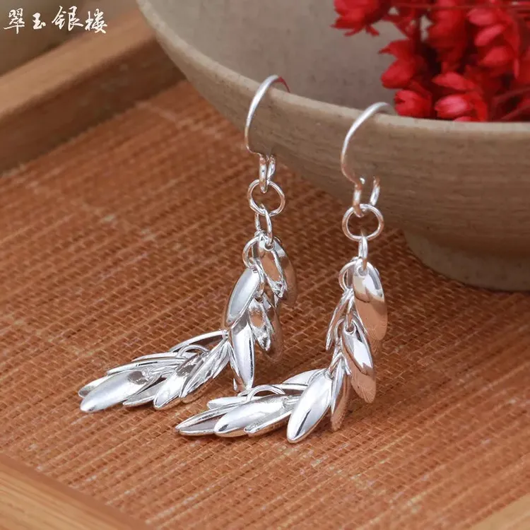 足银耳饰 足银长款麦穗流苏耳钩耳环