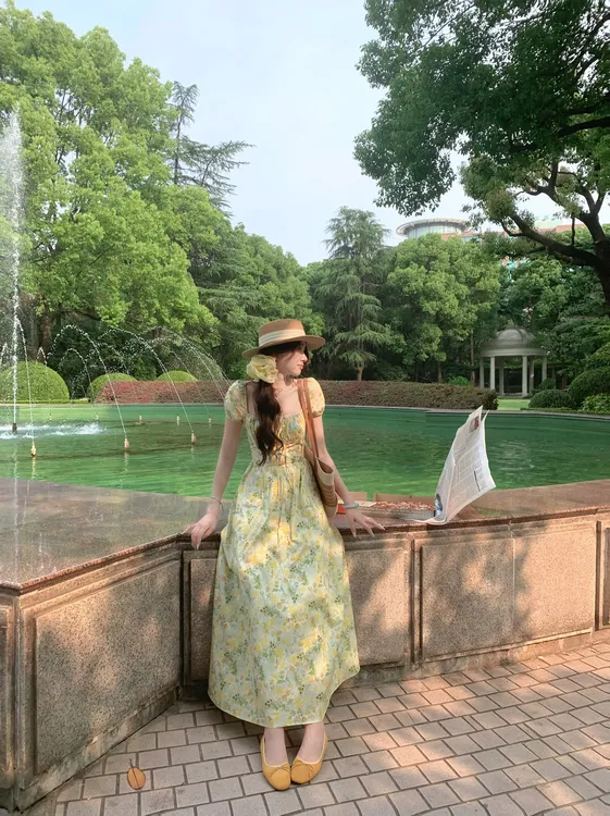 EIA一尧【向日葵】夏季法式明媚碎花连衣裙气质显瘦温柔少女感长裙