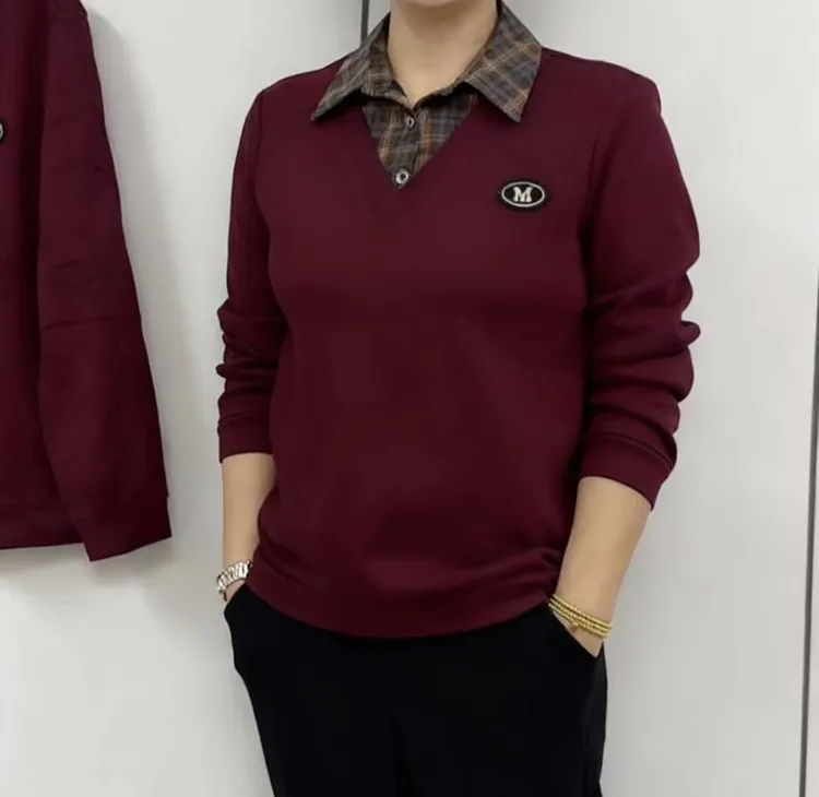 新款加绒百搭时尚款格子领小衫