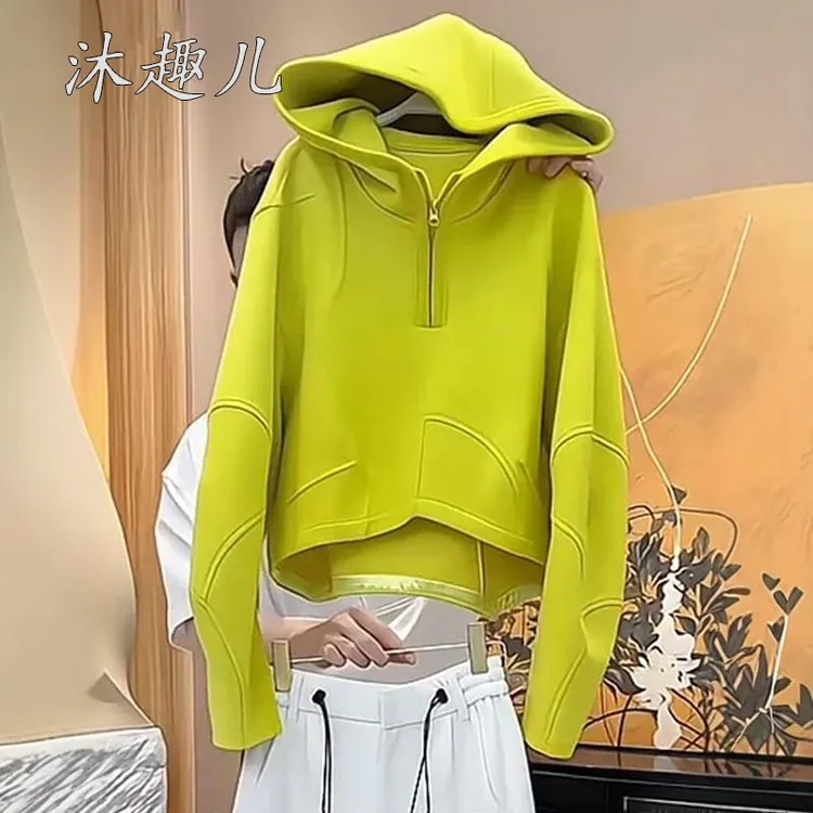 卫衣女2025新款爆款黄色连帽宽松上衣美式又a又飒时尚简约气质女