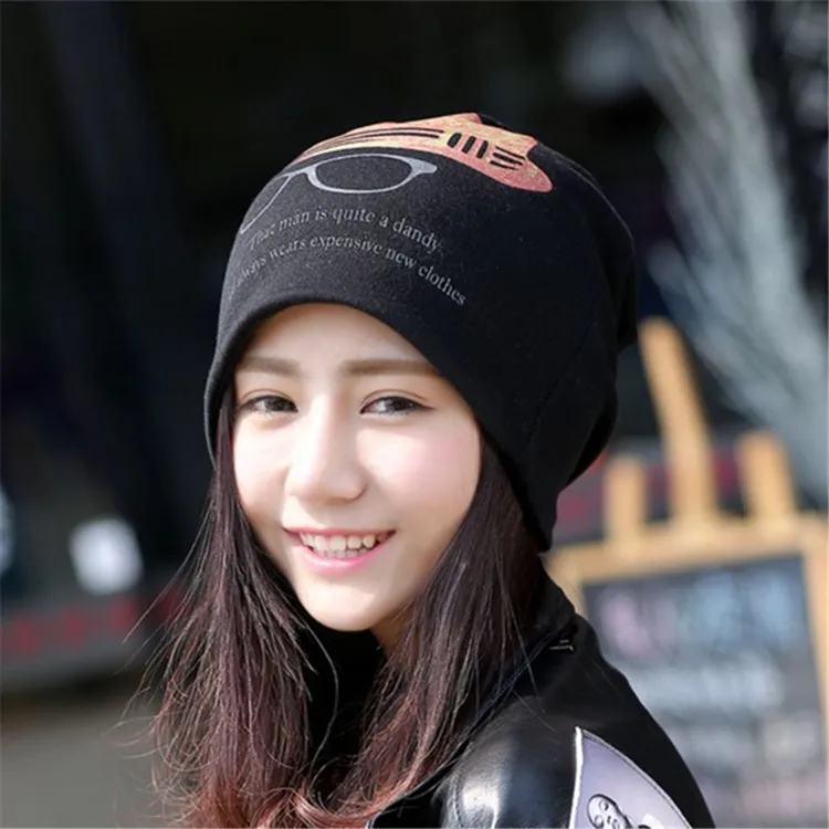 潮流帽子女秋冬季保暖休闲印花套头帽两用围脖套堆堆帽包头月子帽
