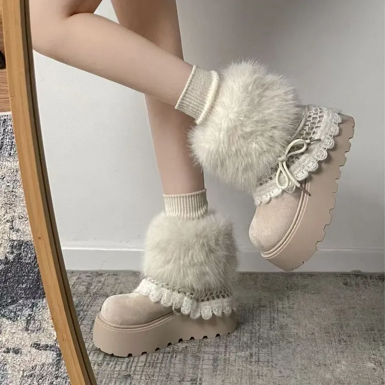 可拆卸厚底加绒保暖雪地靴女2025新款冬季增高厚底防滑加棉毛毛靴