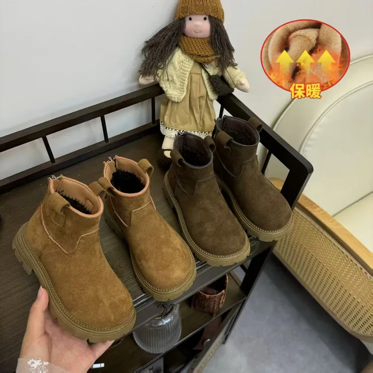 儿童靴2025女童单鞋男童加绒时尚厚底鞋防滑软底复古靴XLT-2510