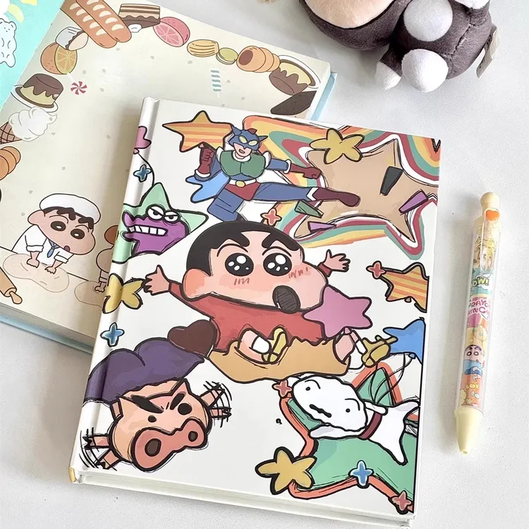 可爱蜡笔小新A5硬壳笔记本涂鸦风彩页加厚手账本学生记事本日记本