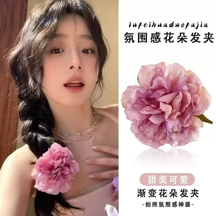 大号度假风凹造型牡丹花发夹拍照花朵侧边夹发饰春夏季新款头饰女