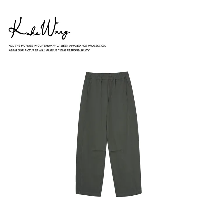 KOKOWANG高腰设计款简约遮跨显瘦亚麻直筒休闲裤475705C08K41 