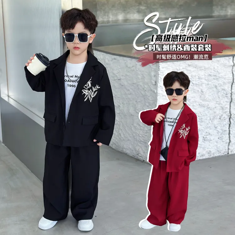 2025春秋新中式男童汉服古风西装套装刺绣儿童外套帅气唐装礼服