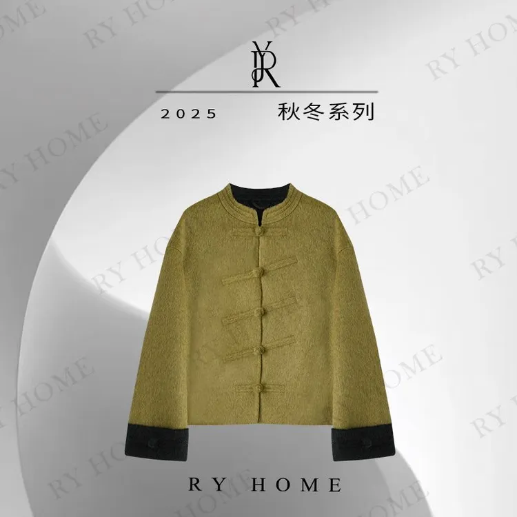 【容雨RYHOME】100%绵羊毛新中式优雅单品扣毛呢大衣外套253W2700