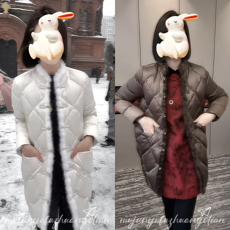 立领中长款女厚款不起球棉服棉衣修身型宽松型长袖