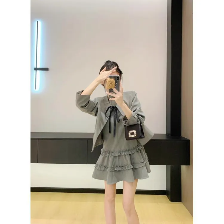 法式小香风名媛富家千金气质套装背心连衣裙女秋季西装外套两件套