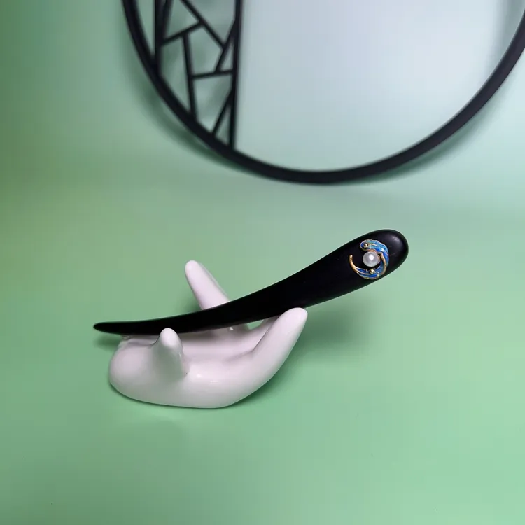 13-15厘米黑檀木盘发簪子新中式精致日常百搭短款月牙