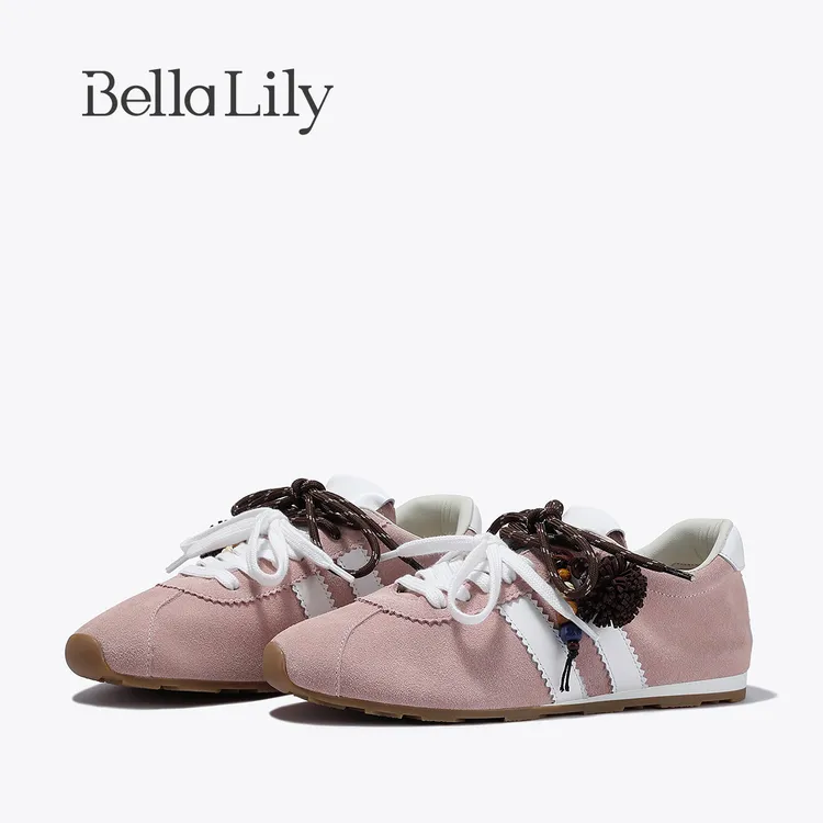 BellaLily2025秋季新款小众时髦女鞋可拆卸鞋花阿甘鞋牛皮德训鞋