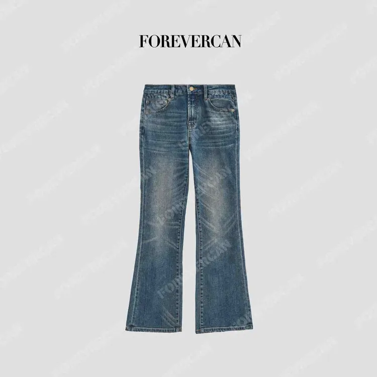 FOREVERCAN“模拟轨迹”意大利进口复古洗水微喇叭牛仔裤 SP19265