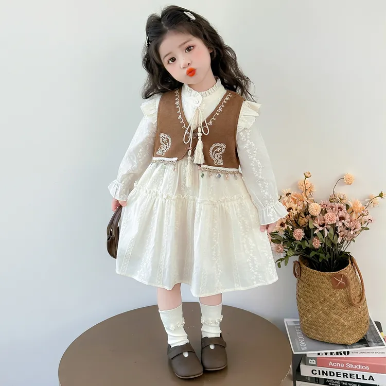 女童度假风连衣裙2025春秋新款儿童时髦秋装女宝宝马甲裙子两件套