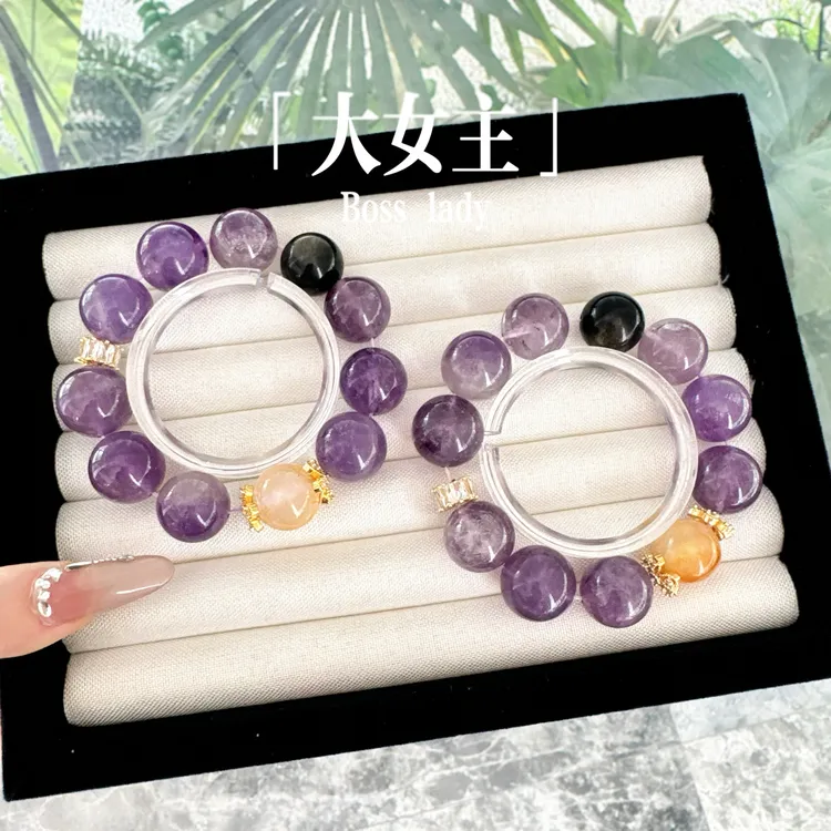 【大女主】18大咪数九紫离火紫水晶黄胶花天然水晶事业财运金耀石