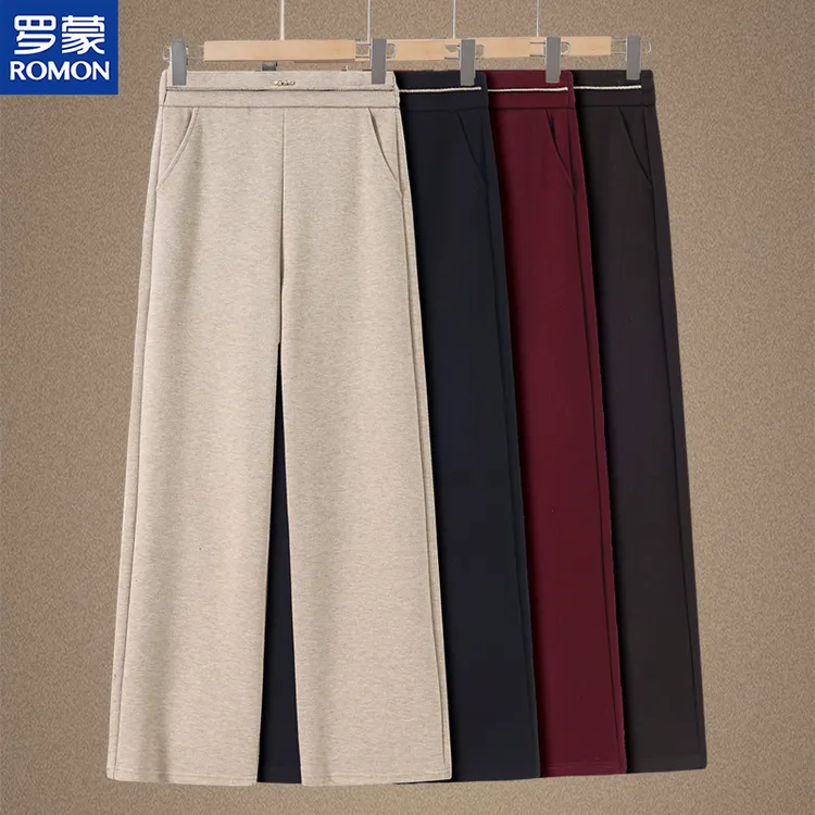 罗蒙50-60岁洋气妈妈秋装阔腿棉裤中老年人女春秋款休闲直筒裤