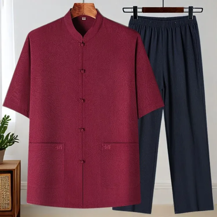 夏装中式中国风古装汉服复古服装夏季老人休闲宽松唐装大码套装