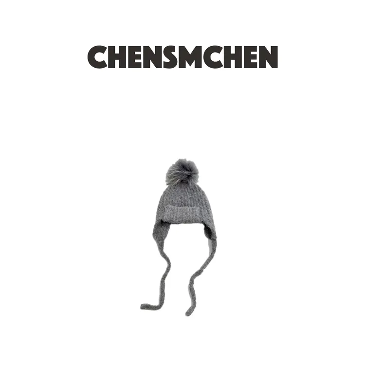 CHENSMCHEN 秋冬韩系慵懒风麻花护耳毛球针织帽
