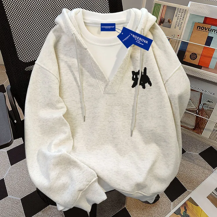 欧美小众个性街头假两件连帽卫衣男女秋冬季宽松显瘦嘻哈情侣外套