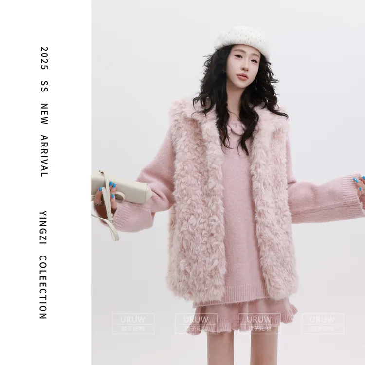 颖子定制【晴山暮雪】秋冬夹棉毛毛马甲外套女休闲气质百搭马甲2086