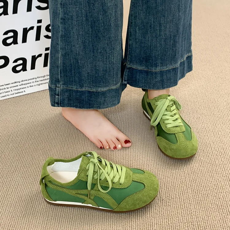 SH0EBOX鞋柜复古绿色阿甘德训鞋女2025秋新款休闲平底帆布鞋子