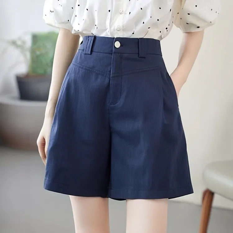 莱赛尔纤维亚麻休闲短裤夏季薄款透气高腰显瘦直筒裤2509*