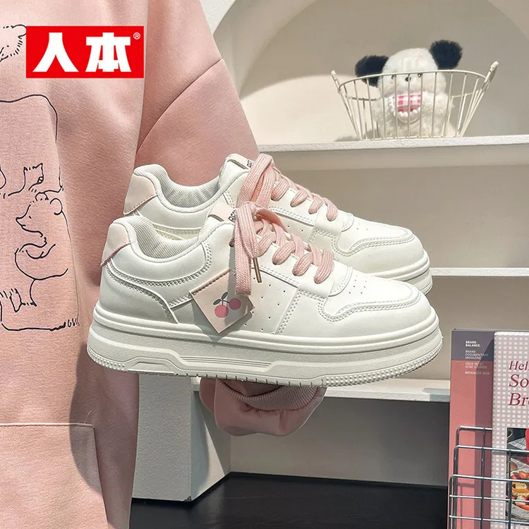 人本厚底板鞋女款2025秋季新款百搭小众学生鞋增高爆款ins小白鞋