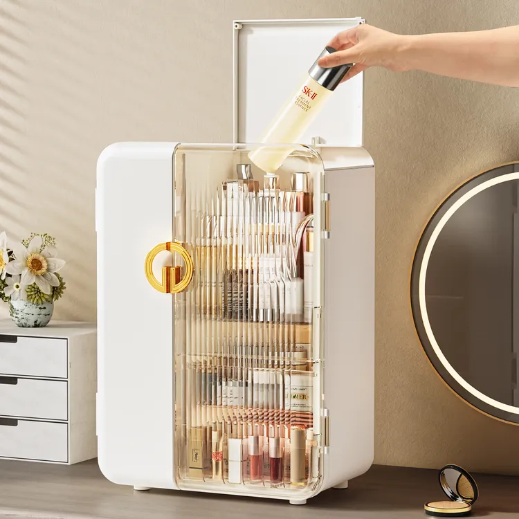 化妆品收纳盒桌面高级感透明带盖化妆刷收纳筒梳妆台置物架抽屉式