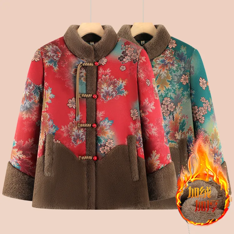中老年人秋冬装加绒上衣加绒外婆衣服老奶奶加厚棉衣妈妈加厚衣服