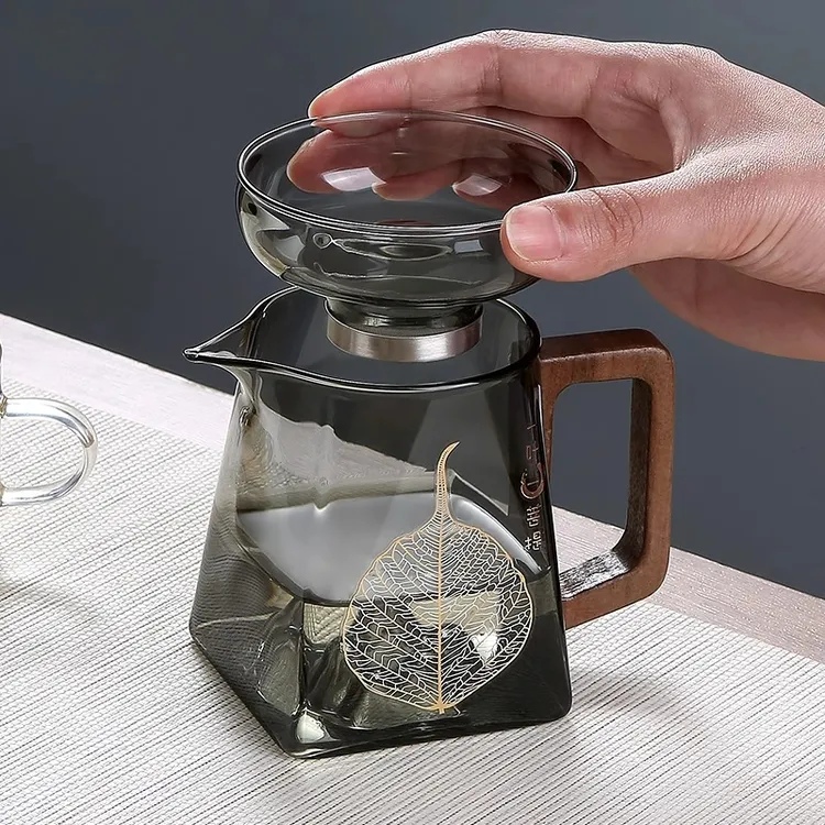 玻璃公杯观山杯茶海功夫茶具家用茶道配件手工加厚耐热木柄公道杯