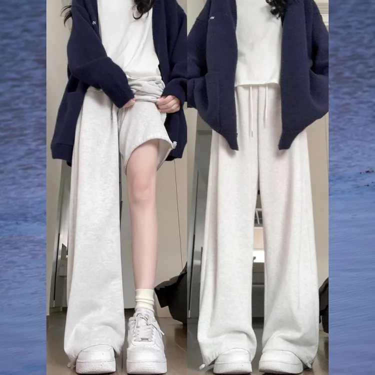 灰色运动裤女秋冬季2025新款宽松bf慵懒休闲阔腿裤小个子显瘦卫裤